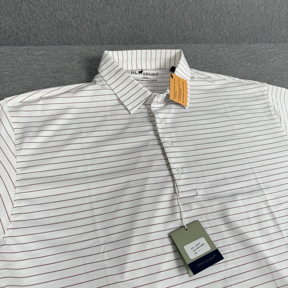 Horn Legend HL Sport Size L White Crimson Striped Polo New NWT Preppy Soft Clean - Picture 6 of 12
